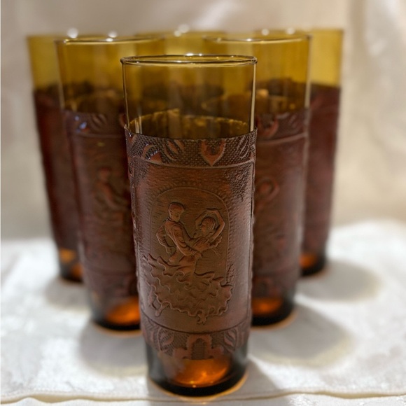 Vintage Amber Glass Decanter Set with Leather Wrap - Picture 2 of 14